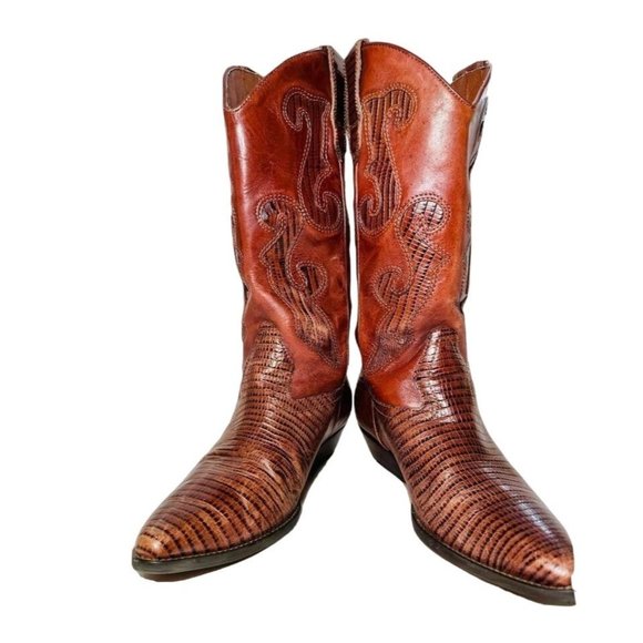 Nine West Inlay Cowgirl Boot Women Brown Genuine Leather Boots Size 6.5 - Picture 3 of 5